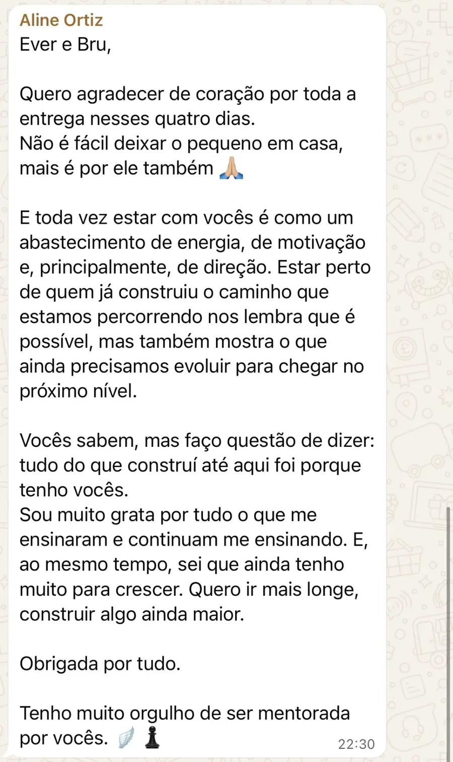 Print do depoimento de Aline Ortiz